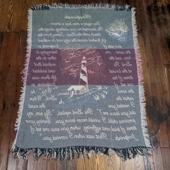 Footprints in the Sand Tapestry Throw Blanket Fringe Hem Wall Art 62x44 - Picture 11 of 11